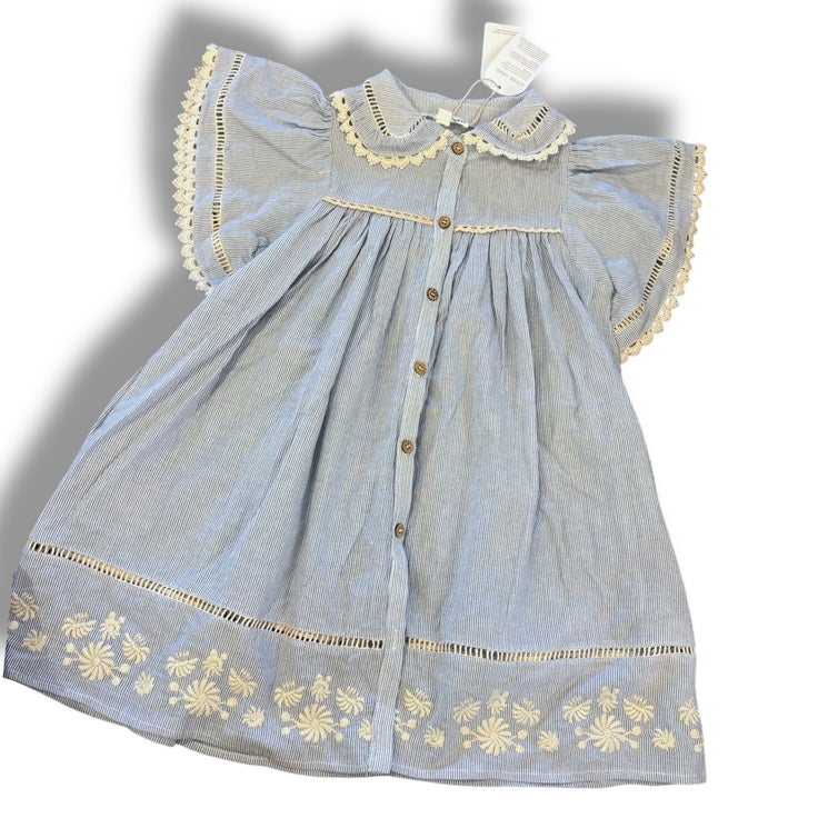 Size 4 Louise Misha blue/white stripe button up dress with collar, ruffle sleeves, NWT Default Title / 4 / Girl