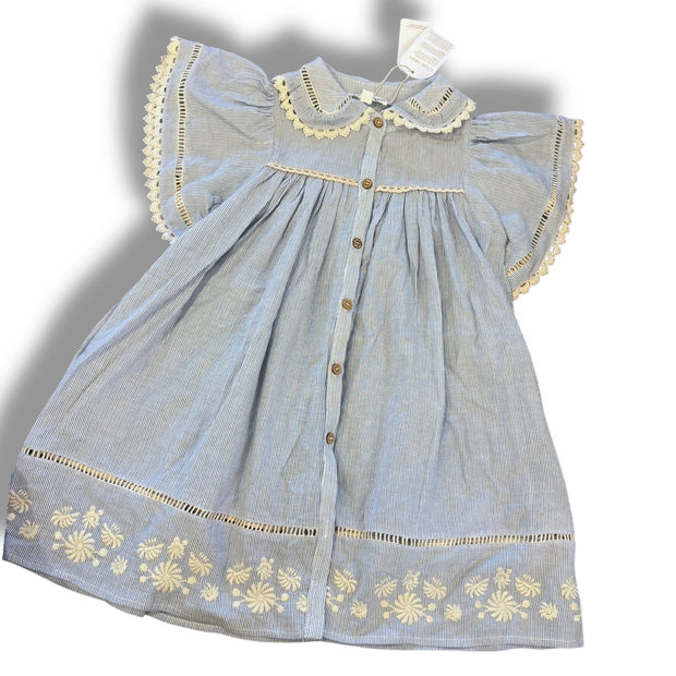 Size 4 Louise Misha blue/white stripe button up dress with collar, ruffle sleeves, NWT Default Title / 4 / Girl