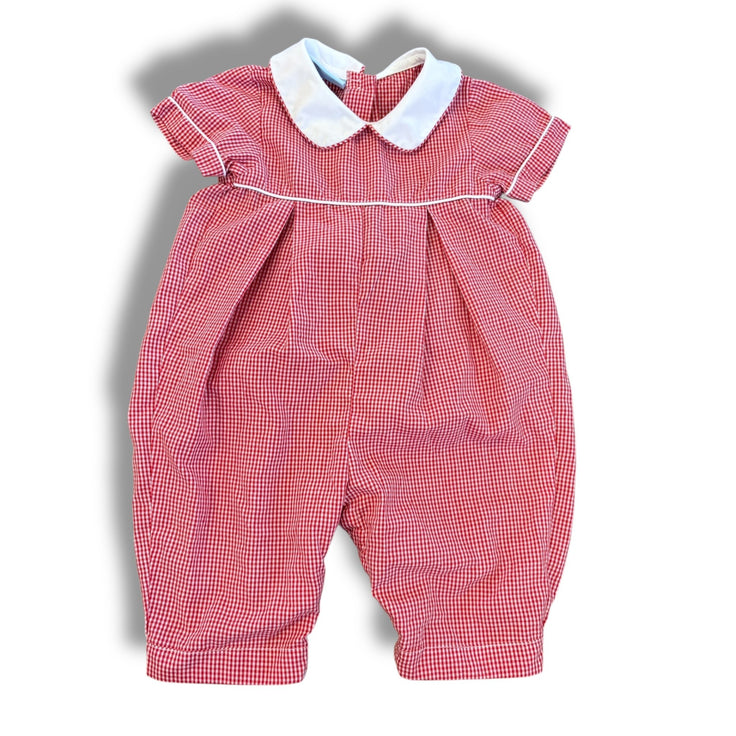 Size 3 month Petite bebe red and white gingham romper with white colal Default Title / 3 / Boy