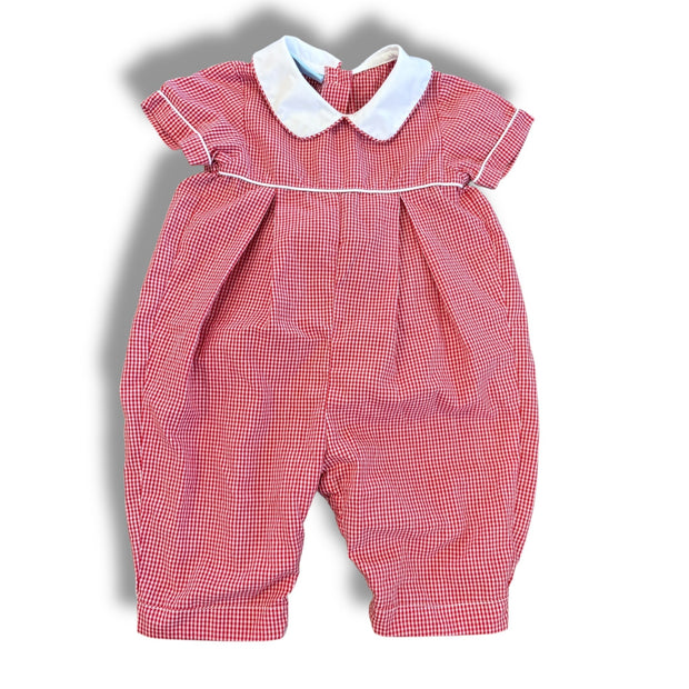 Size 3 month Petite bebe red and white gingham romper with white colal Default Title / 3 / Boy