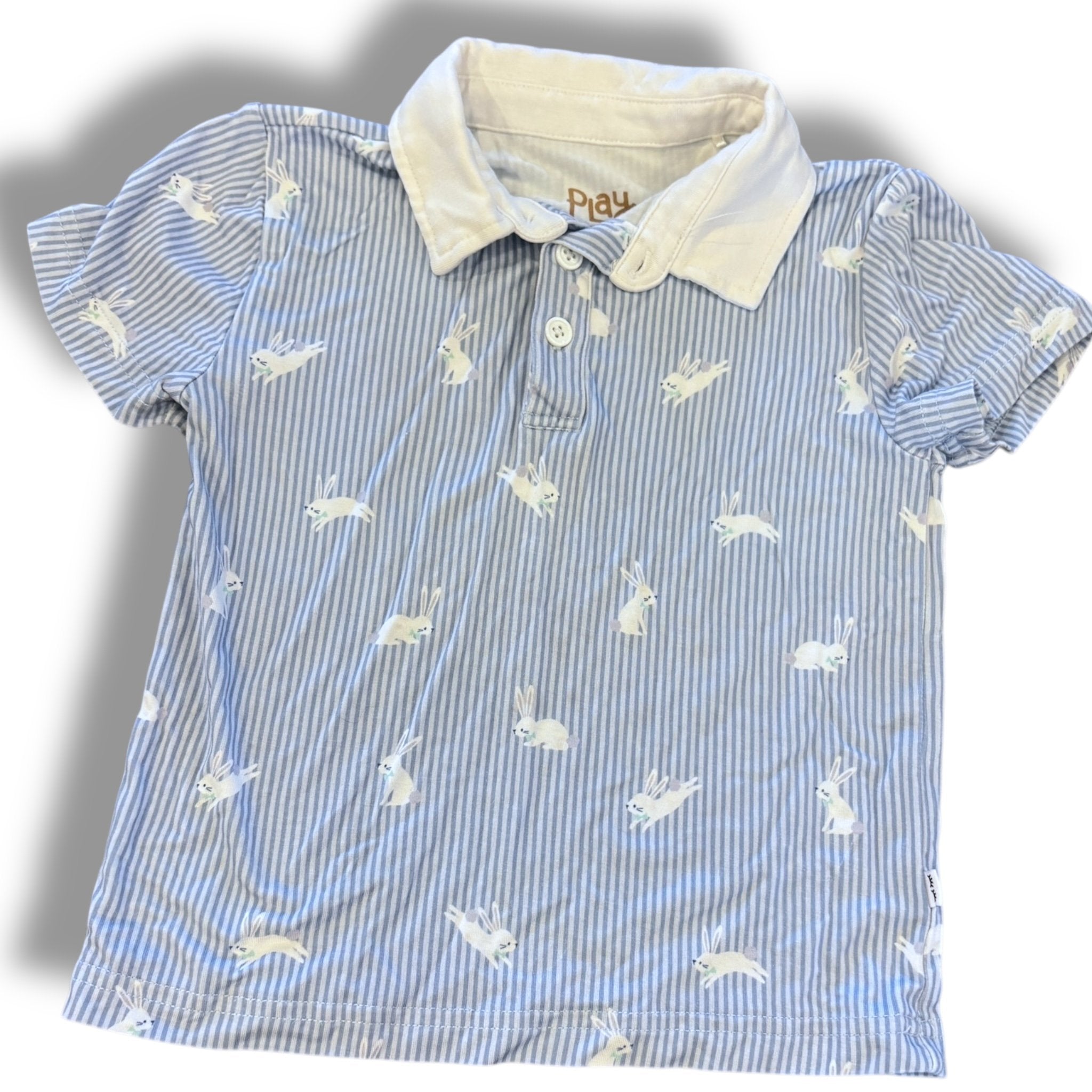 Size 2 Play by little sleepies blue stripe polo with white collar, bunnies Default Title / 2 / Boy