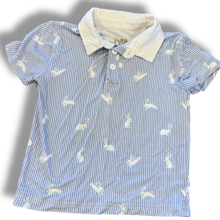 Size 2 Play by little sleepies blue stripe polo with white collar, bunnies Default Title / 2 / Boy