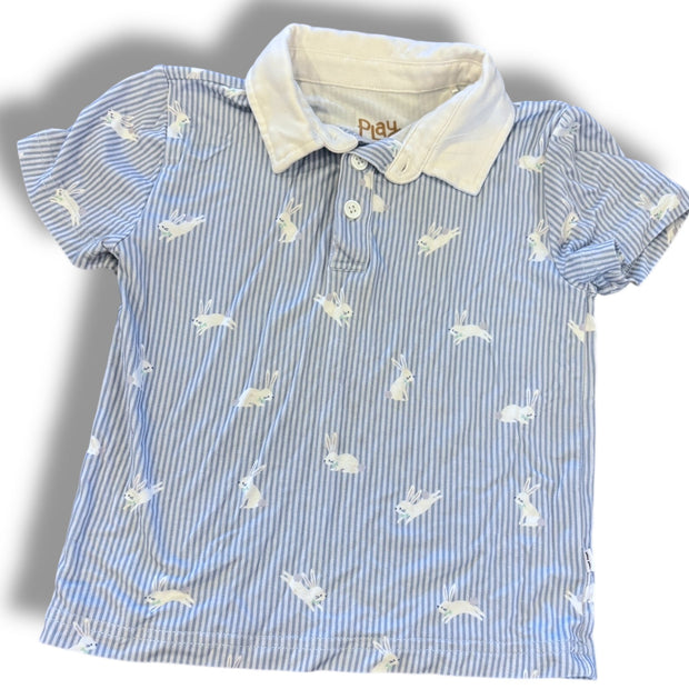Size 2 Play by little sleepies blue stripe polo with white collar, bunnies Default Title / 2 / Boy