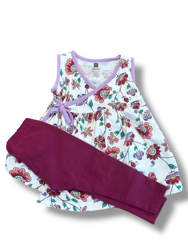 Size 12-18 month Tea Collection bundle: cream kimono tank  w/ multi flowers, fuchsia leggings Default Title / 12-18 month / Girl