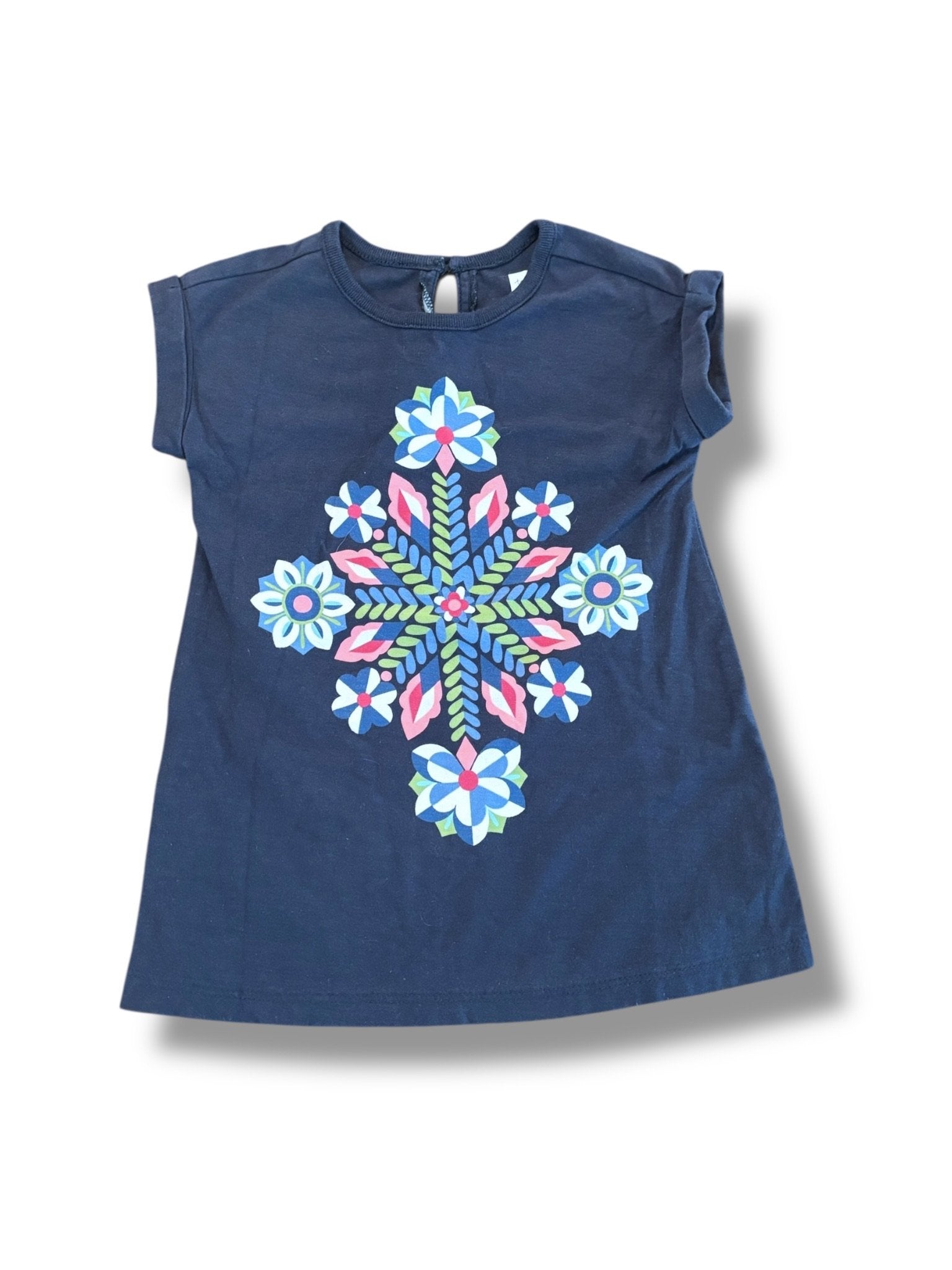 Size 6-12 month Tea Collection navy tshirt dress w/ multi floral Default Title / 6-12 month / Girl