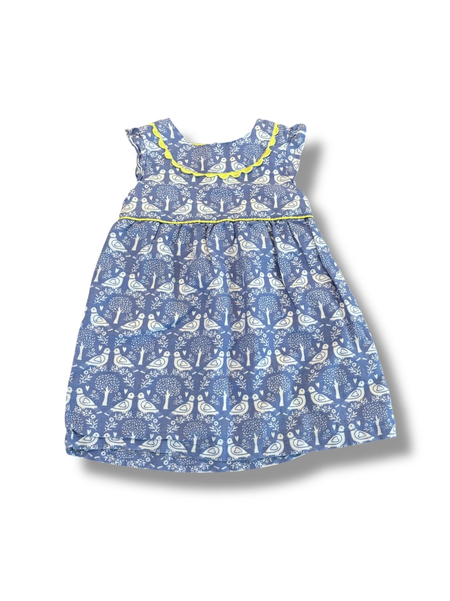 Size 12-18 months Boden blue dress with doves, yellow trim Default Title / 12-18 month / Girl