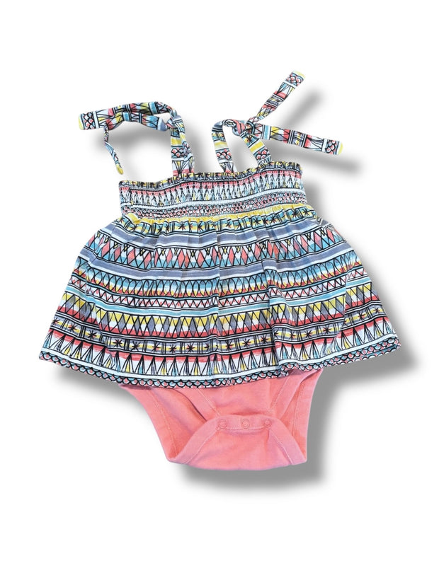 Size 12-18 month Tea Collection geometric multi pattern striped romper w/ shoulder ties Default Title / 12-18 month / Girl