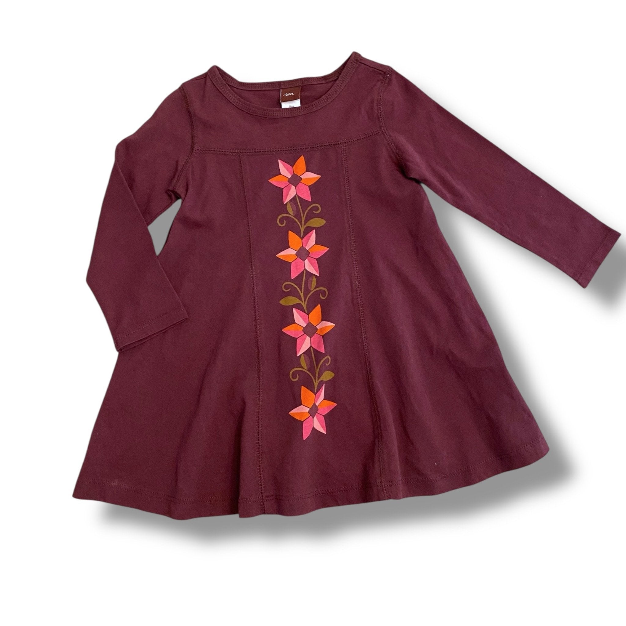Size 18-24 month Tea Collection maroon long sleeve with orange and pink flowers down the center Default Title / 18-24 month / Girl