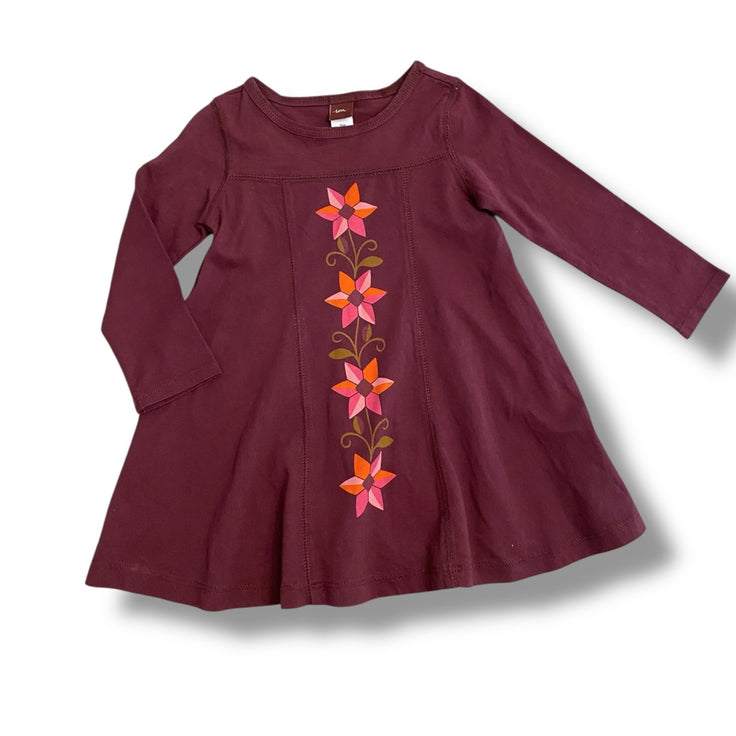 Size 18-24 month Tea Collection maroon long sleeve with orange and pink flowers down the center Default Title / 18-24 month / Girl