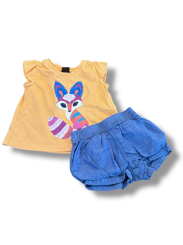 Size 3-6 month Tea Collection bundle: orange tee w/ multi fox, chambray bloomers w/ neon threads Default Title / 3-6 month / Girl