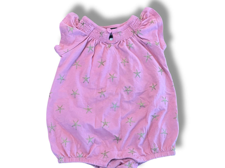 Size 3-6 month Tea Collection coral romper with gold glitter stars Default Title / 3-6 month / Girl