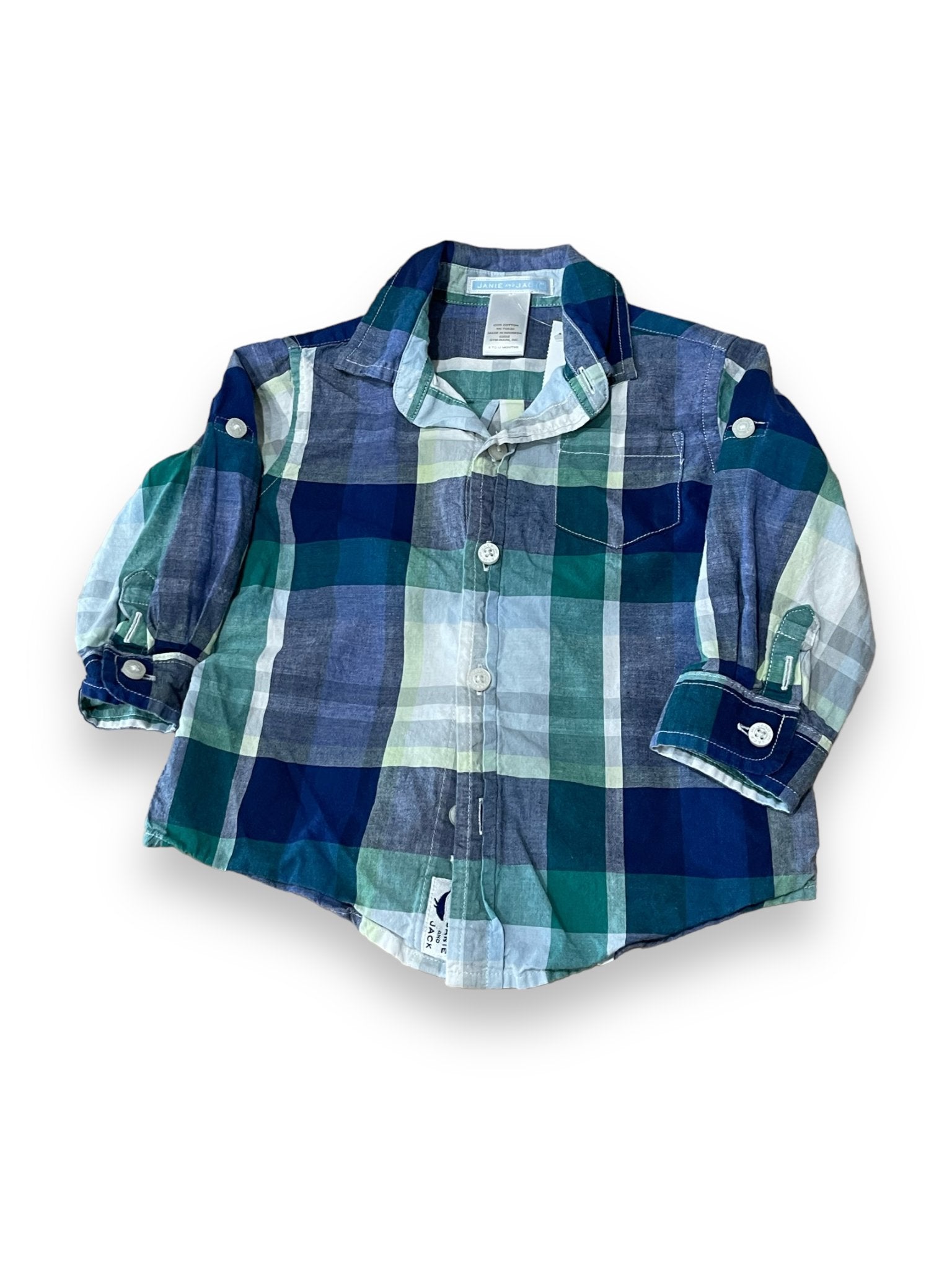 Size 6-12 month Janie and Jack blue/teal plaid button up Default Title / 6-12 month / Boy
