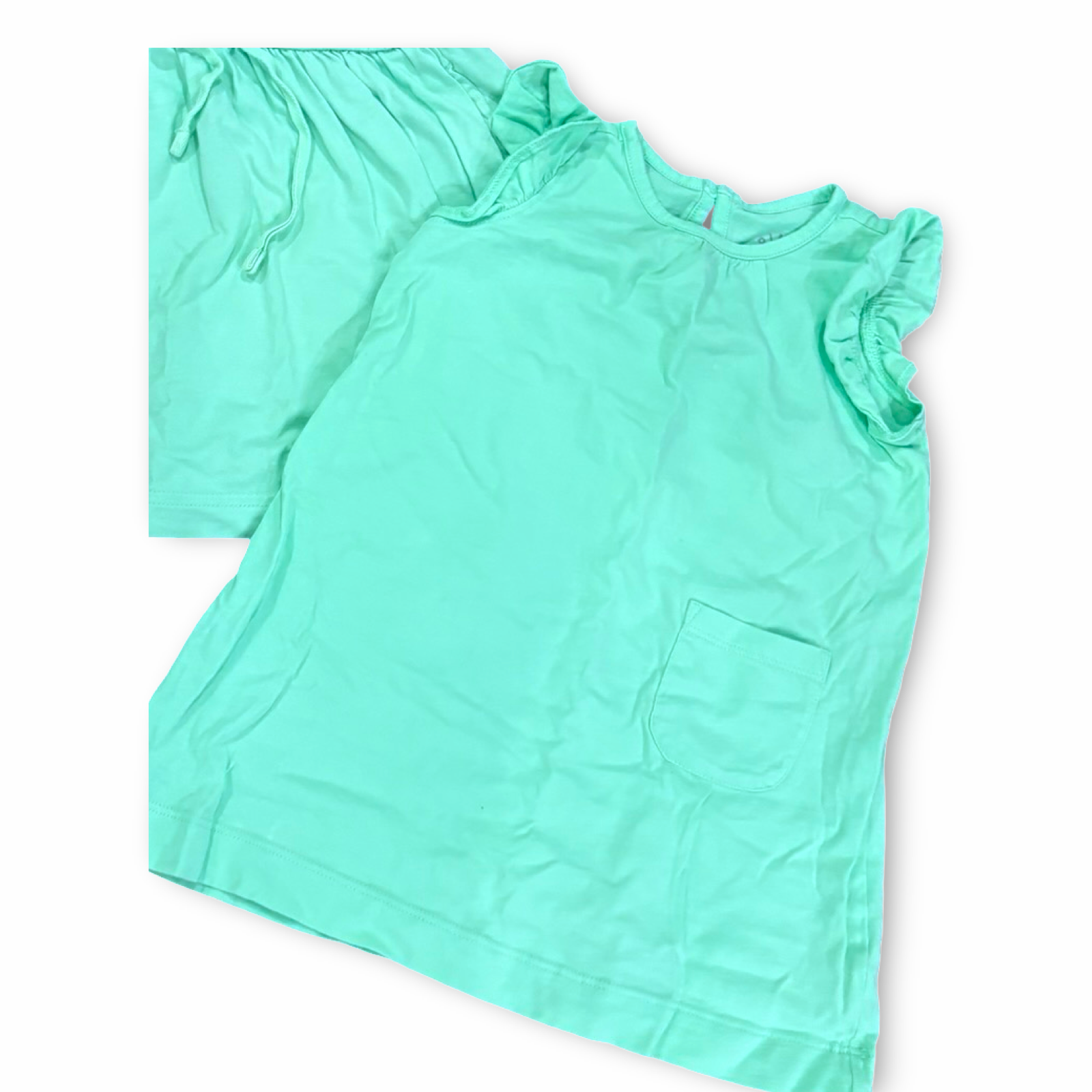 Size 0-3 month Primary light green flutter sleeve dress with front pocket Default Title / 0-3 month / Girl