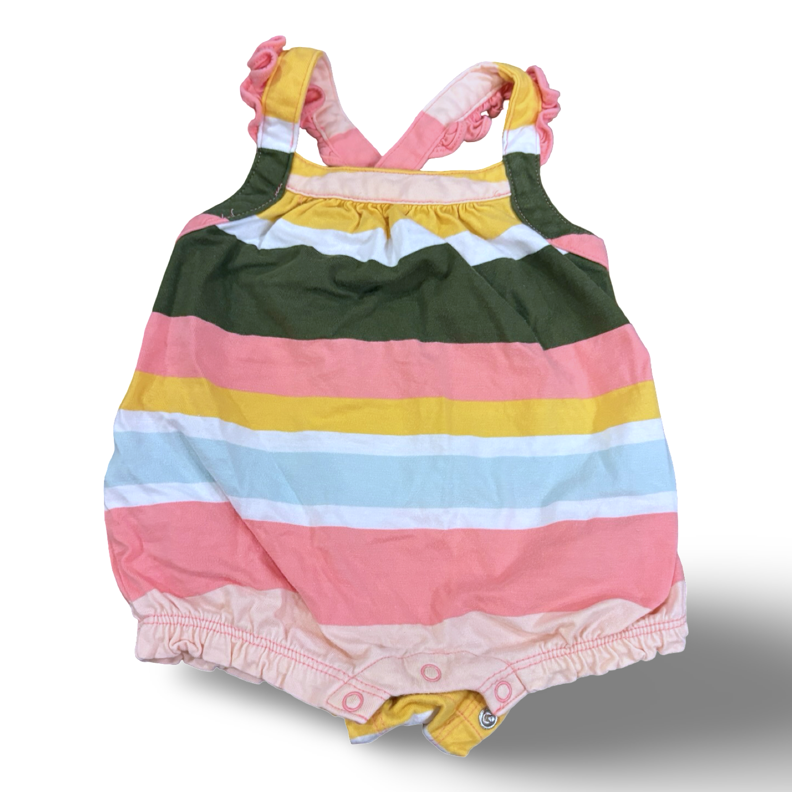 Size 3-6 month Tea Collection pink/yellow/green/white striped cross-back sleeveless bubble Default Title / 3-6 month / Girl