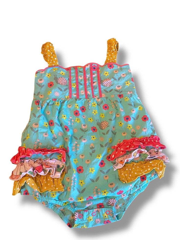 Size 18-24 month Matilda Jane teal floral bubble with yellow polka dot straps Default Title / 18-24 month / -