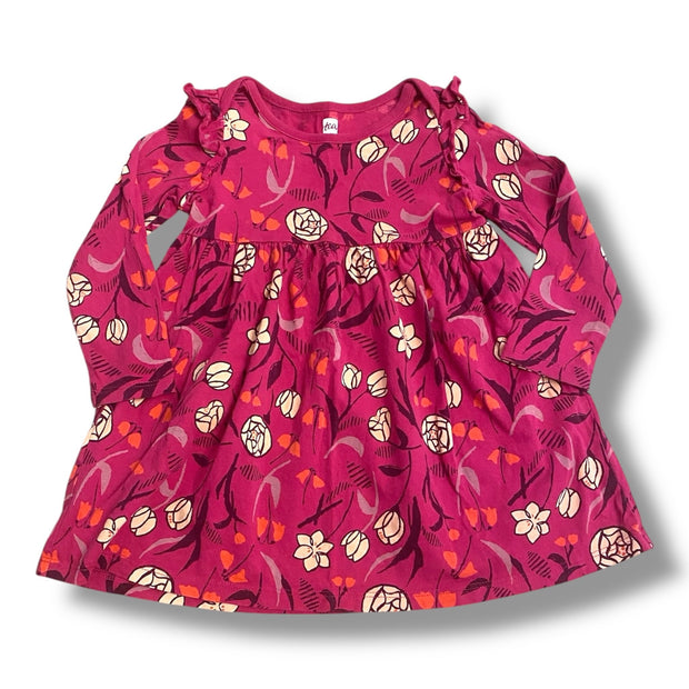 Size 18-24 month Tea dark pink floral long sleeve dress Default Title / 18-24 month / Girl
