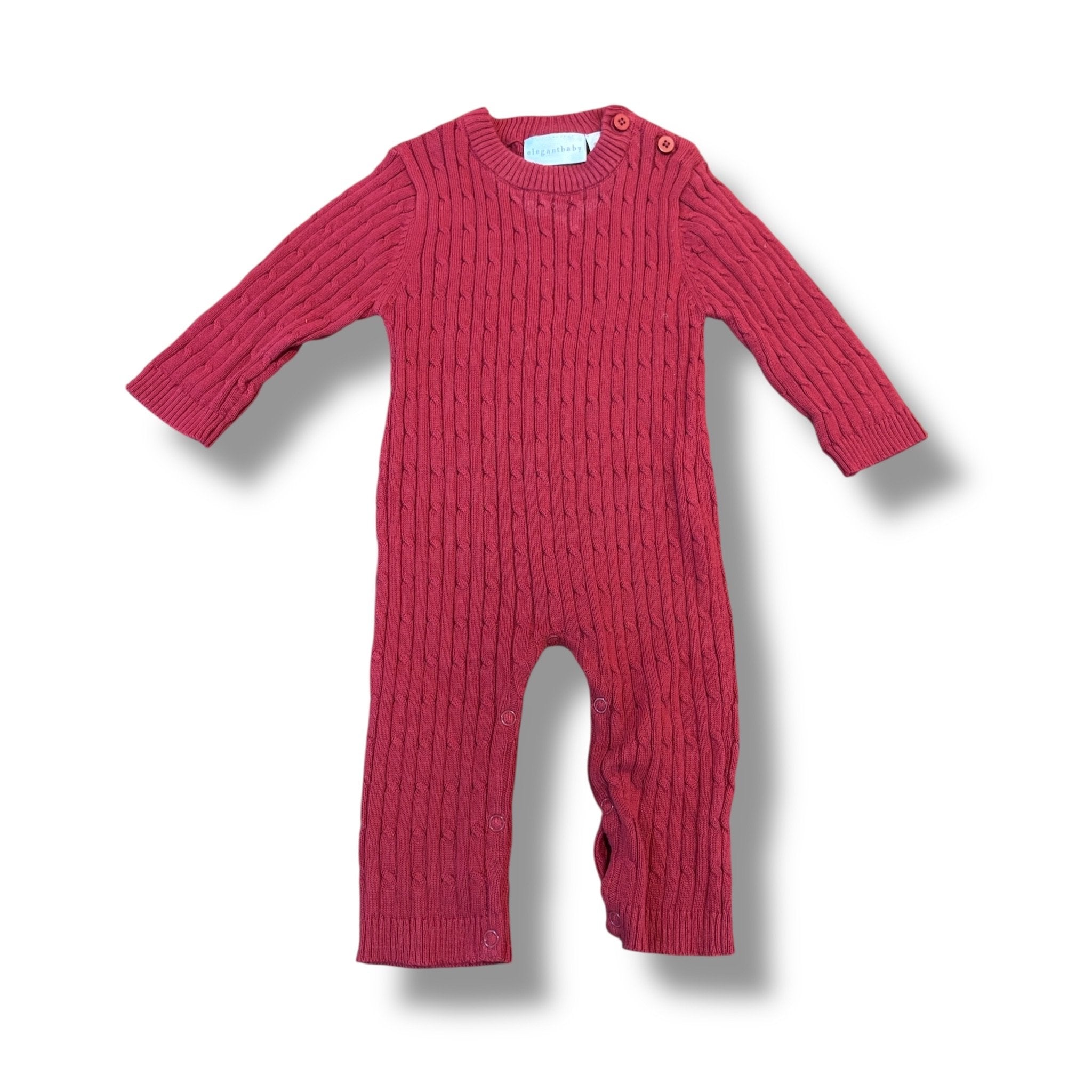 Size 6 month Elegant Baby dark red cable knit romper w/ matching hat Default Title / 6 month / Girl