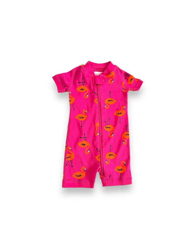 Size 0-3 Hanna Andersson short zip sleeper/ magenta with orange flamingoes Default Title / 0-3 month / Girl