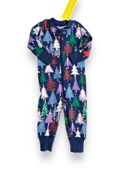 Size 0-3 Hanna Andersson NWT zip sleeper/ navy with multicolor trees Default Title / 0-3 month / -