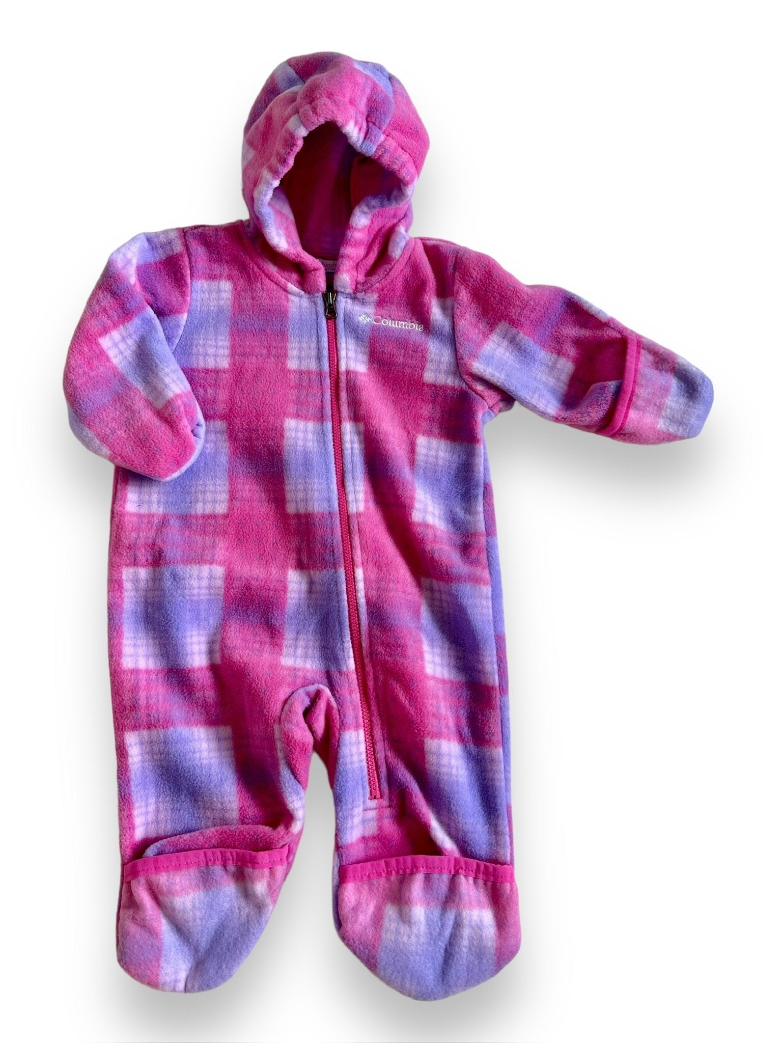 Size 3-6 month Columbia pink and purple plaid hooded fleece snow suit Default Title / 3-6 month / -