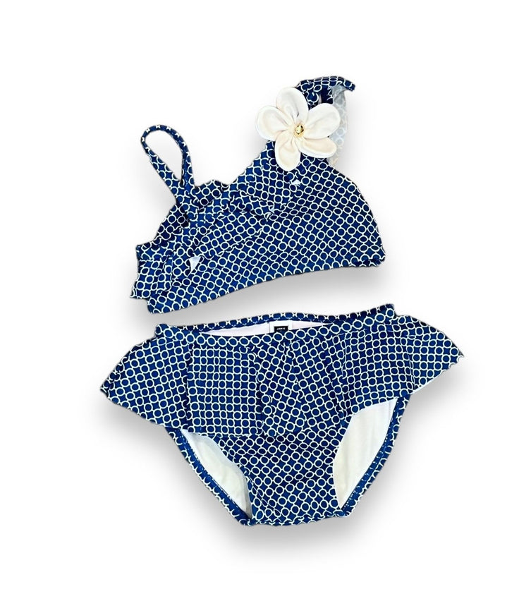 Size 18-24 month Janie and Jack navy/white circle pattern two piece with white flower Default Title / 18-24 month / Girl