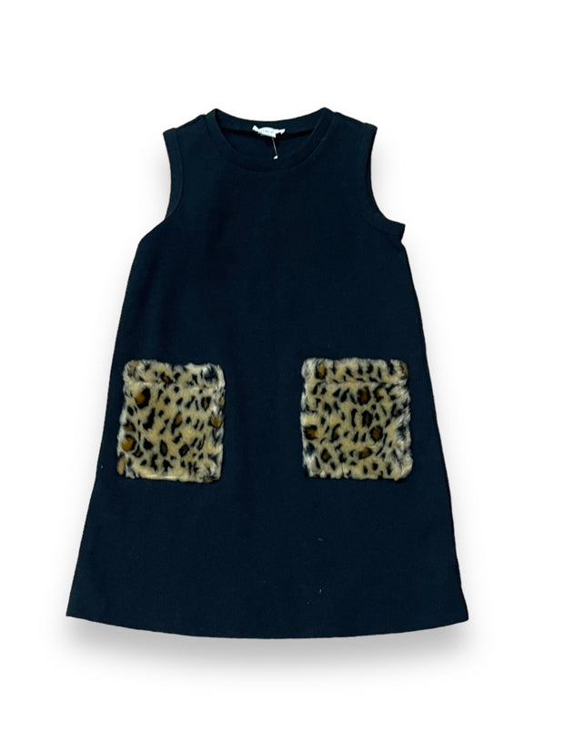 Size 6/7 Crewcuts black tank dress with leopard pockets Default Title / 7-Jun / Girl