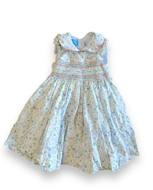 Size 2 Anavini white smocked dress with bunnies, flowers, bows, and chicks Default Title / 2 / Girl