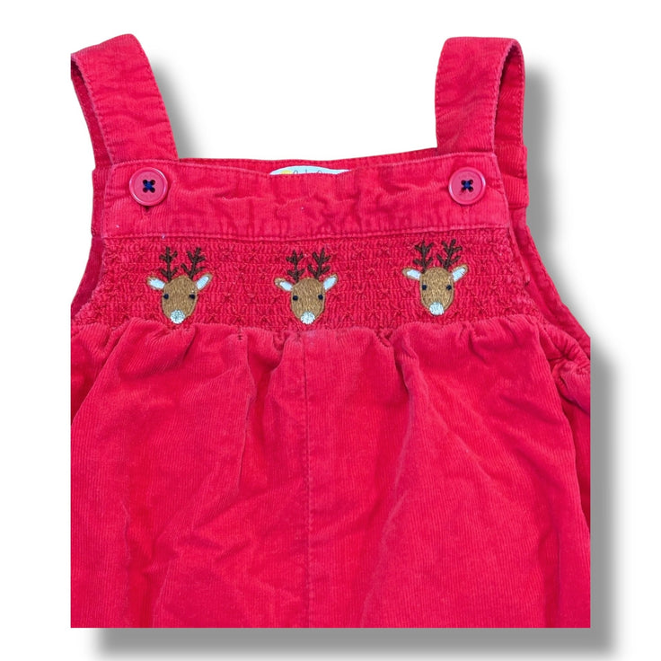 Size 18-24 month Boden red fine corduroy overalls w/ smocked reindeer Default Title / 18-24 month / Girl
