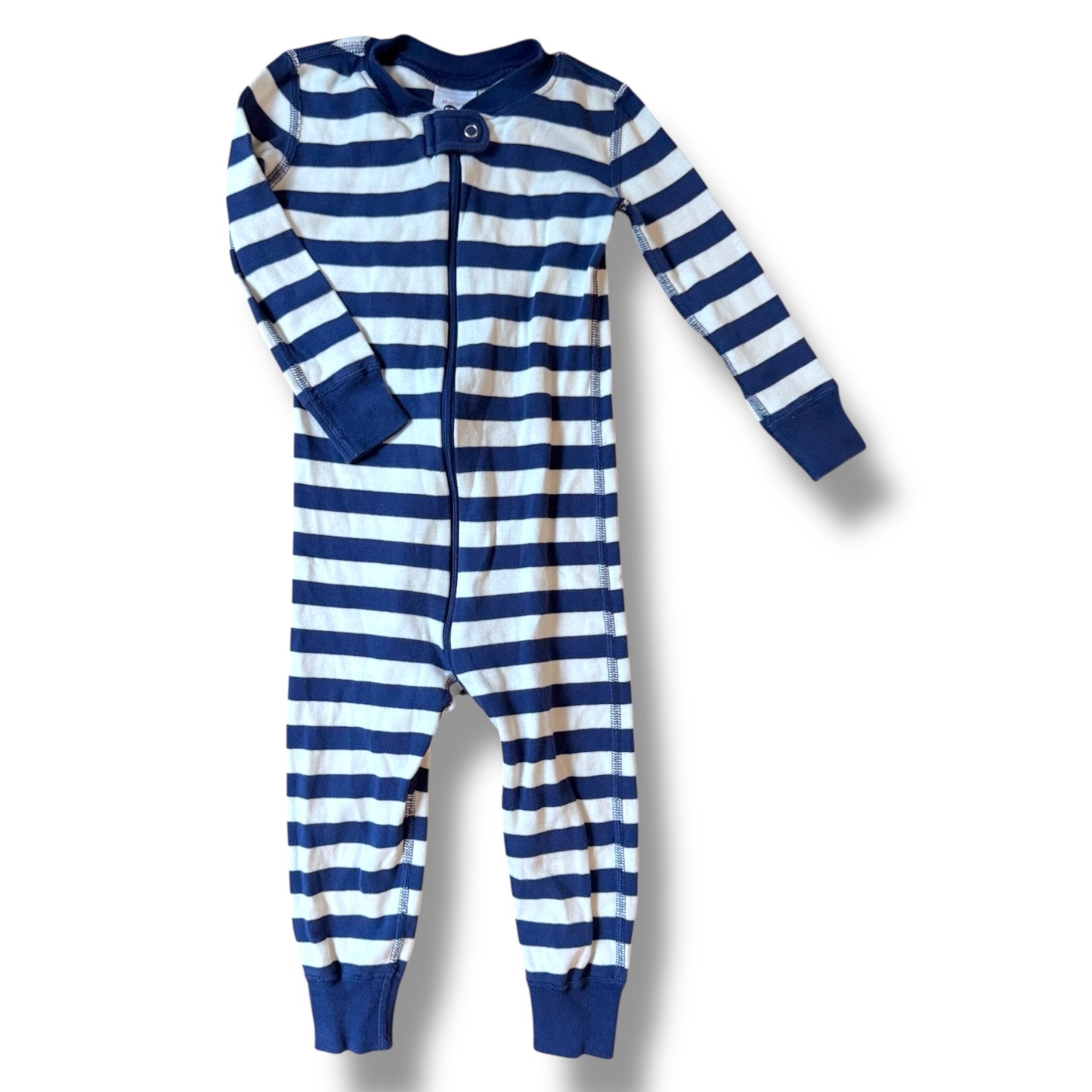 Size 2 Hanna Andersson navy and white stripe zip pajamas Default Title / 2 / Boy