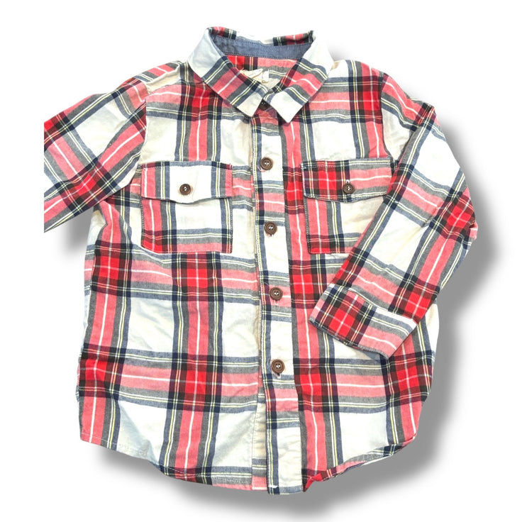 Size 6 Blue Rooster cream/red/navy plaid flannel buttondown Default Title / 6 / Boy