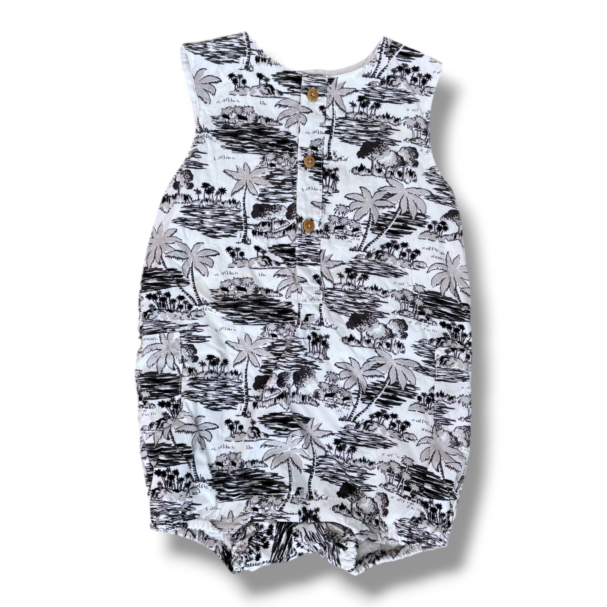 Size 18-24 month Janie and Jack sleeveless bubble with grey/black/white tropical palm tree print Default Title / 18-24 month / Boy