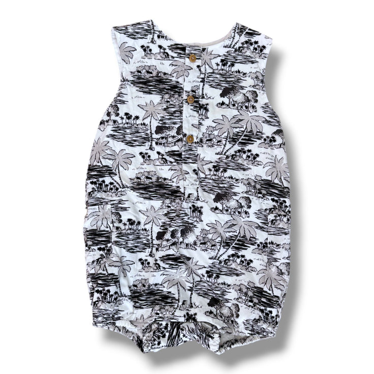 Size 18-24 month Janie and Jack sleeveless bubble with grey/black/white tropical palm tree print Default Title / 18-24 month / Boy