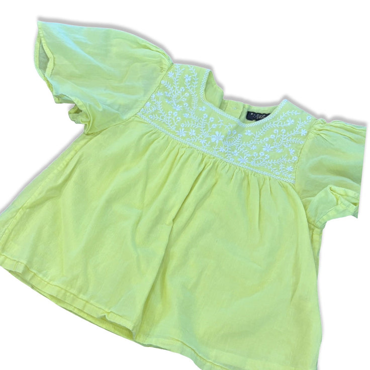 Size 6 Velveteeen neon yellow, white embroidered top Default Title / 6 / Girl
