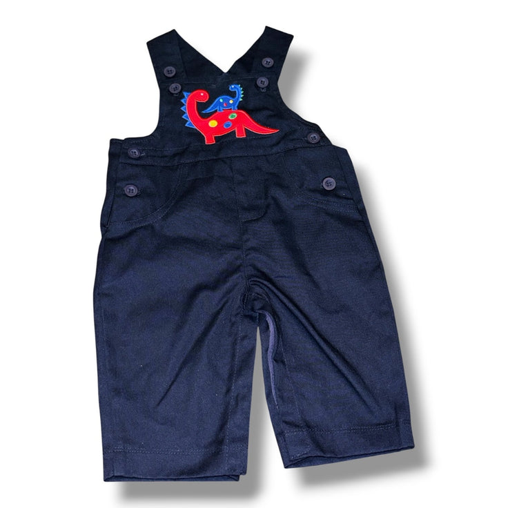 Size 6 month Florence Eiseman navy chino overalls w/ dinosaur applique Default Title / 6 month / Boy