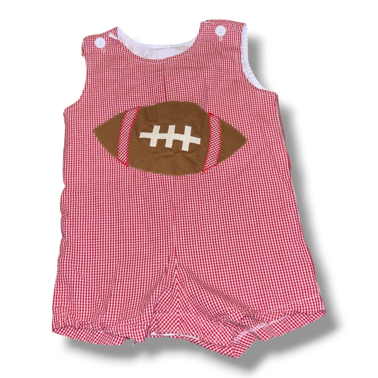 Size 9 month Funtasia! Too red/white gingham short-all w/ football applique Default Title / 9 month / Boy