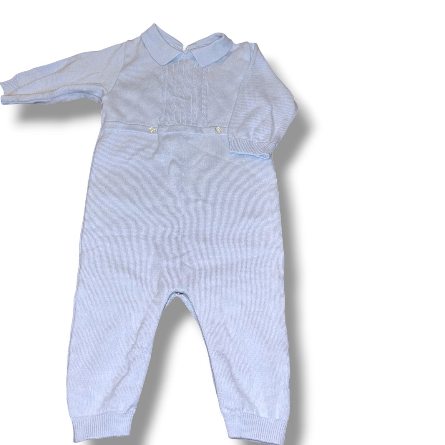 Size 3 month Feltman Brothers light blue light-weight sweater romper w/ two white buttons Default Title / 3 / Boy