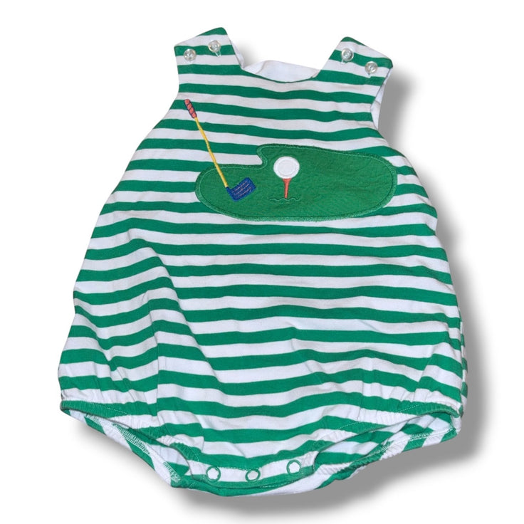 Size 6 month Bailey Boys green/white striped bubble w golf applique (some wash wear) Default Title / 6 month / -