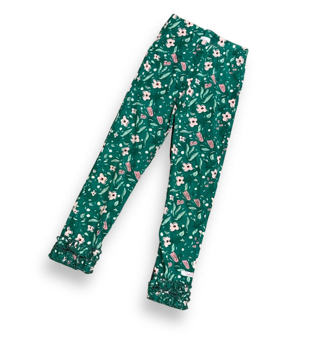 Size 6/7 Ruffle Butts green leggings with pink flowers and green leaves Default Title / 7-Jun / Girl