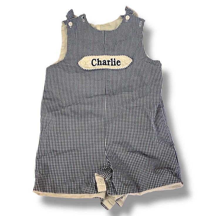Size 18 month petit bebe blue and white checkered shortall “charlie” Default Title / 18 month / Boy