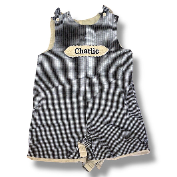 Size 18 month petit bebe blue and white checkered shortall “charlie” Default Title / 18 month / Boy