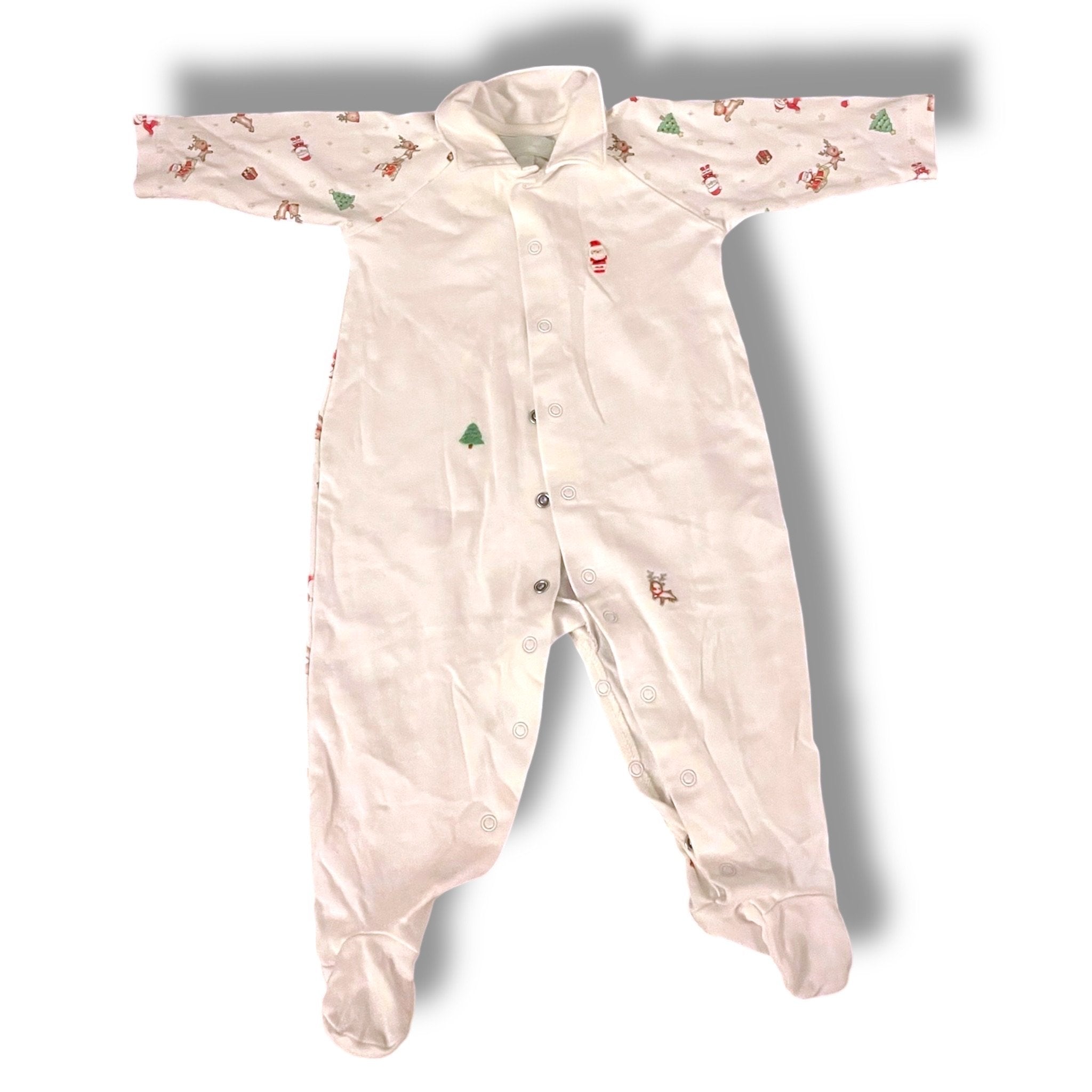 Size 3 months baby threads Christmas onesie with print sleeves and on back (see picture of front & back) Default Title / 3 / -