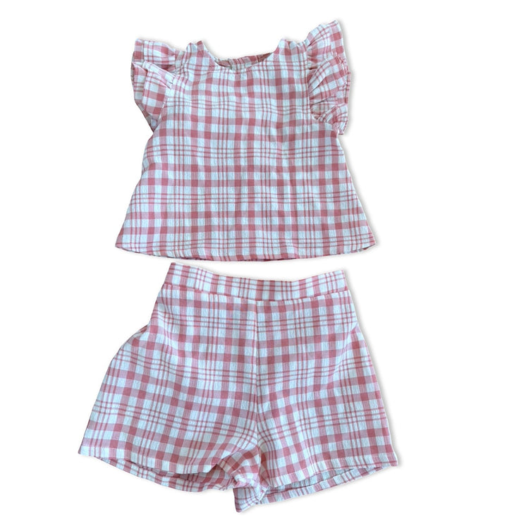 Size 24 month Pippa & Julie light pink and white plaid short set Default Title / 2 / Girl