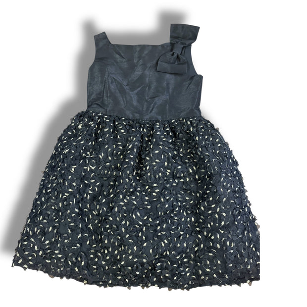 Size 8 Badgley mischka black silk tafetta top dress with shoulder bow, skirt with cut outs Default Title / 8 / Girl