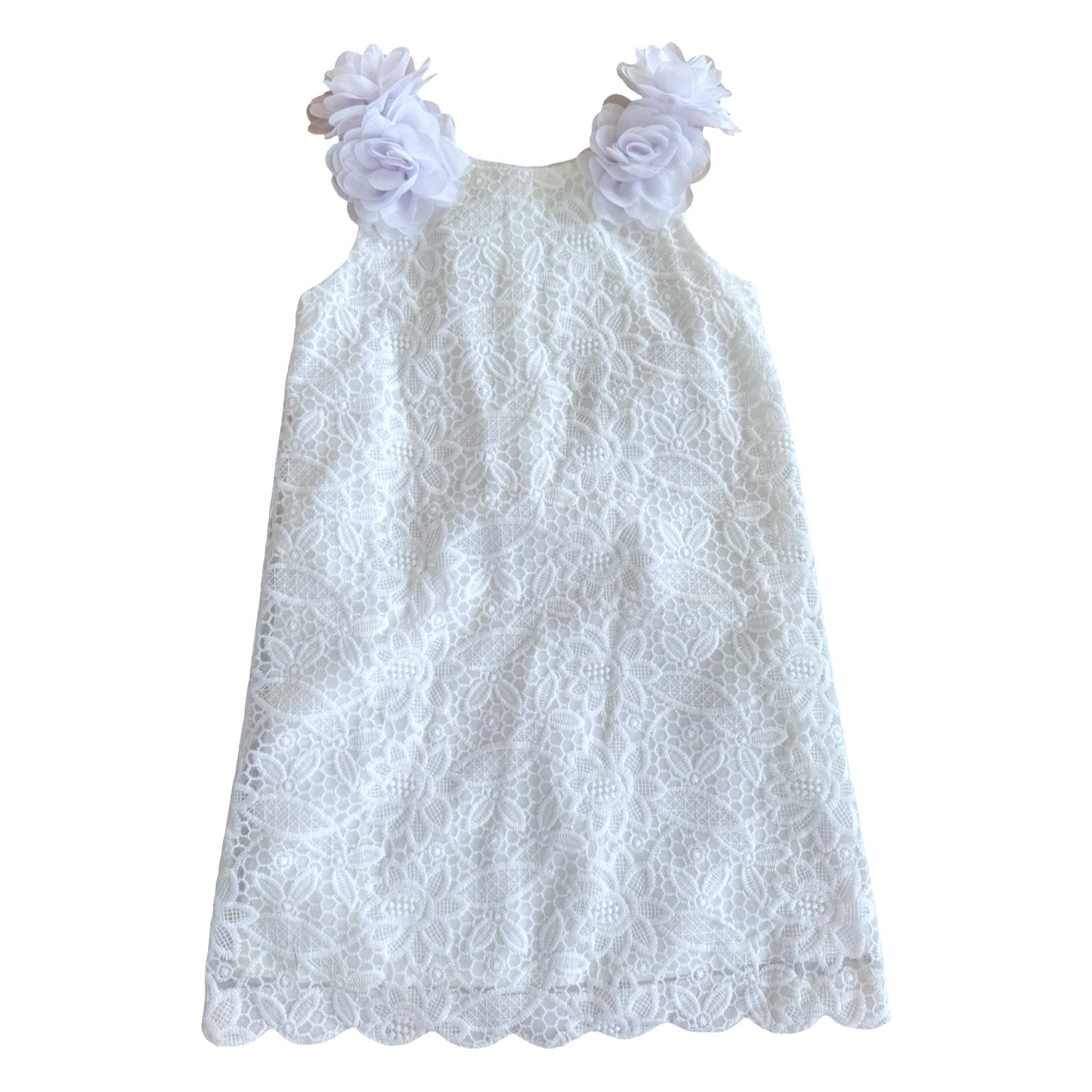 Size 6 Janie and Jack white lace shift dress with flowers on straps Default Title / 6 / Girl