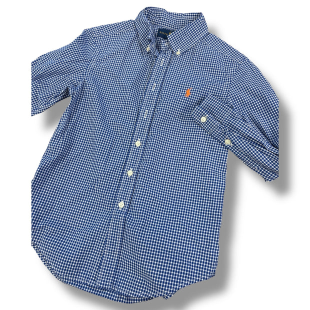 Size 8 Ralph Lauren blue/white check button up with orange rider Default Title / 8 / Boy