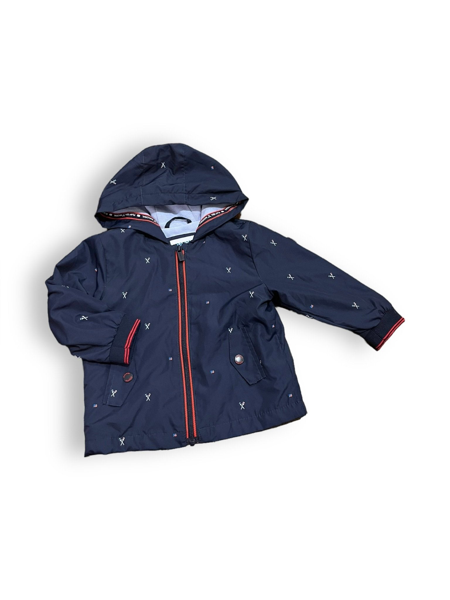 Size 9 month Mayoral navy windbreaker with red trim detail and American Default Title / 9 month / -