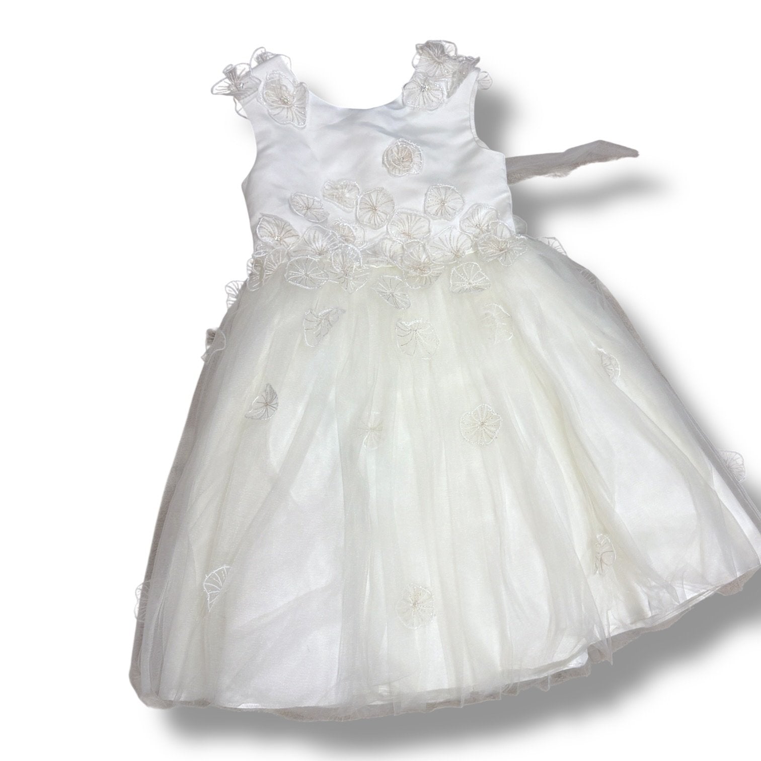 Size 6 Princess Daliana (anthropology) ivory formal dress with tulle overlay and flower applique Default Title / 6 / Girl