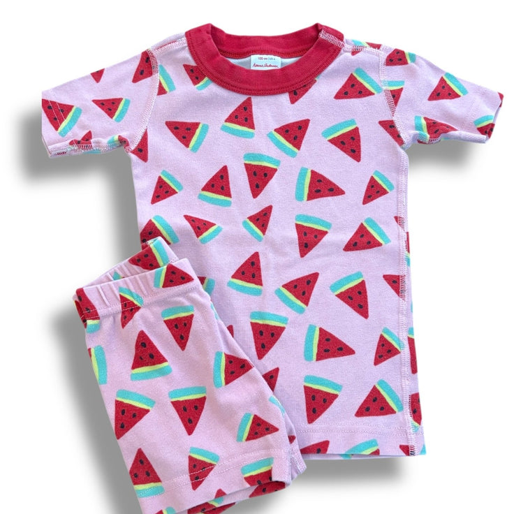 Size 4 Hanna Andersson pink watermelon short-sleeve pajama set Default Title / 4 / Girl