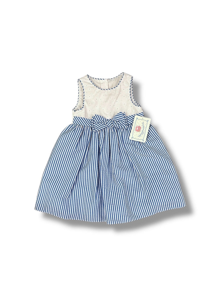 Size 24 month Marmellata blue/white seersucker dress with bow, white eyelet chest, NWT Default Title / 2 / Girl