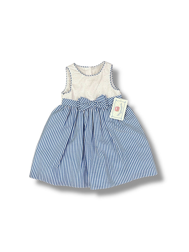 Size 24 month Marmellata blue/white seersucker dress with bow, white eyelet chest, NWT Default Title / 2 / Girl